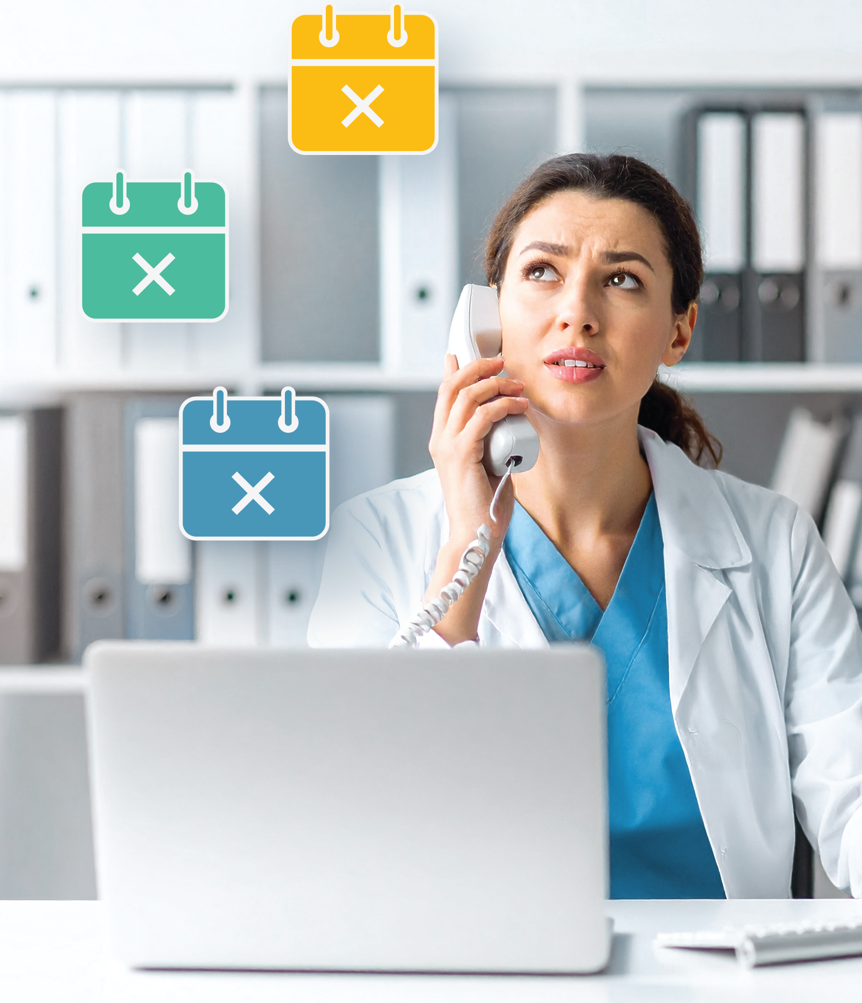 Patient standing at a medical office desk